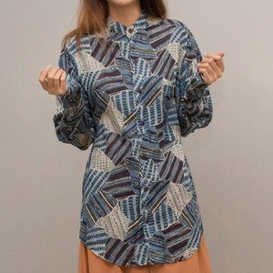 1990s Vintage STRUCTURE Navy, Blue, Grey, White Graphic Print Shirt